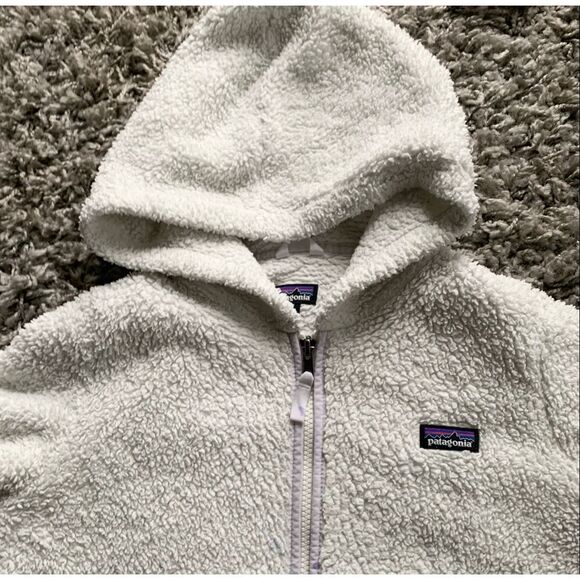 Patagonia Los Gatos white Hooded Fleece Jacket KIDS YOUTH XL - Picture 2 of 8